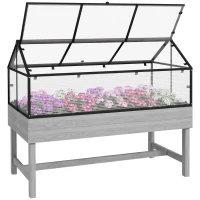 Outsunny 60 x 120cm Raised Garden Bed with Wooden Base - Grey(m-10)