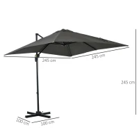 Outsunny 2.5 x 2.5m Patio Offset Parasol Umbrella Cantilever Hanging Aluminium Sun Shade Canopy Shelter 360° Rotation with Crank Handle and Cross Base, Grey(m-3)