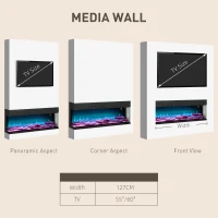 HOMCOM 1800W 15-40℃ Adjustable Flame Glass Panel Convector Heater, 127cm(m-9)