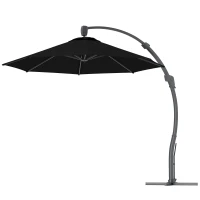 Outsunny 3(m) Garden Cantilever Parasol, Round Overhanging Umbrella with Crank Handle, Cross Base, Aluminium Frame and 360° Rotation, Banana Patio Umbrella for Outdoor Sun Shade, Black(m-11)