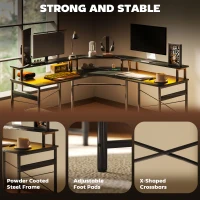 HOMCOM 'L' Shaped Work Desk, with LED Lights - Black(m-7)