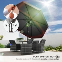 Outsunny 2.7m Patio Parasol Garden Umbrellas with Aluminium Pole, UPF 50+ Outdoor Sun Shade Table Umbrella with Tilt, Crank, 8 Ribs, Ruffles,, Black(m-5)