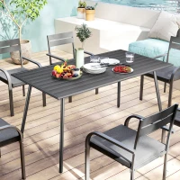 Outsunny Rectangle Garden Table with Slat Top, Steel Frame, Outdoor Table for 6 Person, 150 x 80 x 74 cm, Grey(m-9)