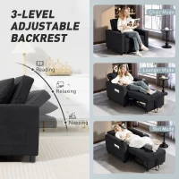 HOMCOM 3-in-1 Single Sofa Bed, Convertible Sleeper Chair Bed - Black(m-5)