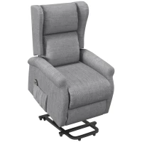 HOMCOM Power Lift Recliner Armchair, Electric Lift Chair for Elderly, Fabric Riser and Reclining Chair with Remote Control, Side Pockets, Extended Footrest, for Living Room, Grey(m-1)