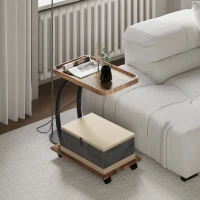 HOMCOM 2-Tier Mobile C-Shaped Side Table - Brown(m-8)