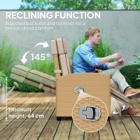 Outsunny 145° Reclining Rattan Armchair, with Footrest - Khaki/Beige(m-4)