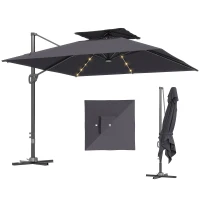 Outsunny Multi-Angle LED Light Parasol Umbrella - Dark Grey(m-11)