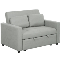 HOMCOM Loveseat Sofa Bed, Convertible Bed Settee with 2 Pillows, Side Pockets, Light Grey