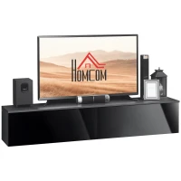 HOMCOM 160cm High Gloss Floating TV Unit Stand for TVs up to 70", Wall Mounted TV Cabinet with Storage Cupboards, Grey and Black(m-10)