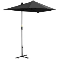 Outsunny 2m Half Parasol Market Umbrella Garden Balcony Parasol with Crank Handle, Base, Double-Sided Canopy, Black(m-1)