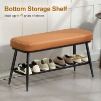 HOMCOM PU Leather Shoe Storage Bench - Brown(m-5)