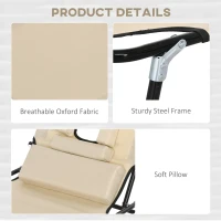Outsunny Folding Sun Loungers Set of 2 with Face Hole, 4-Position Adjustable Backrest Garden Recliner Chairs Sunbeds, Outdoor Lounge Chairs with 600 D Oxford Cloth Seat, Pillow for Beach, Sand(m-6)