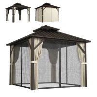 Outsunny 3x3 m Hardtop Gazebo Canopy with UPF50+ Double Galvanised Steel Roof, Aluminium Garden Gazebo Permanent Pavilion, Brown(m-11)