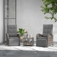 Outsunny 2 Seater Patio Rattan Chaise Lounge Sofa Set with Fabric Cushion, Grey and Brown(m-2)