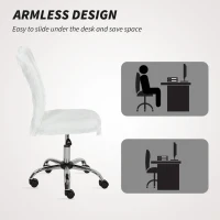 HOMCOM Plush Office Desk Chair, Modern Armless Swivel Vanity Chair with Adjustable Height for Home Office, Bedroom, Living Room, White(m-8)