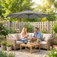 Outsunny 3m Overhanging Cantilever Parasol, with Cross Base - Light Grey(m-7)