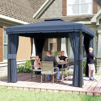 Outsunny 3 x 3(m) Patio Gazebo Canopy Garden Pavilion Tent Shelter Marquee with 2 Tier Roof, Netting and Curtains, Dark Blue(m-2)