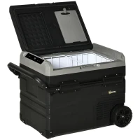 Outsunny 50L Car Refrigerator, Portable Compressor Cooler Box, Fridge Freezer w/ Inner LED Light, Foldable Handles, Cup Holders, 12/24V DC and 110-240V AC for Campervan RV Boat Travel Down to -20℃(m-11)