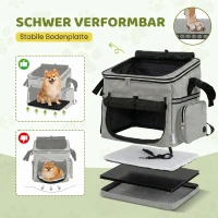 PawHut Hundekorb Fahrrad Vorne Tragbar Hundefahrradkorb mit Sicherheitsleine Kissen Schüssel für Kleine Hunde bis 5kg Hellgrau(m-5)