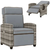 Outsunny 145° Reclining Rattan Armchair, with Footrest - Mixed Grey/Grey(m-1)
