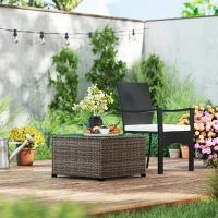 Outsunny 62 x 62cm Glass-Top Rattan Side Table - Dark Grey(m-8)
