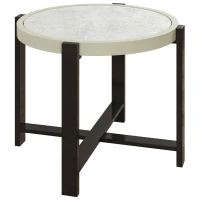 Outsunny Round Small Garden Table, 60cm Outdoor Side Table with Faux Marble Tempered Glass Top, Aluminium Frame for Garden, Patio, Balcony, Light Grey(m-11)