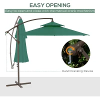 Outsunny 2.7m Garden Banana Parasol Cantilever Umbrella with Crank Handle, Double Tier Canopy and Cross Base for Outdoor, Hanging Sun Shade, Green(m-4)