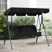 Outsunny Balancelle de Jardin 3 Places Toit Inclinaison réglable Coussins Assise et Dossier Acier Noir Polyester Noire(m-8)