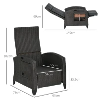 Outsunny Outdoor Recliner Chair with Adjustable Backrest and Footrest, Cushion, Side Tray, Dark Grey/Brown(m-3)