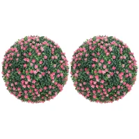 HOMCOM Set of Two Artificial Boxwood Balls Plants - Pink(m-10)