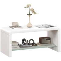 HOMCOM Curved Two-Tier Coffee Table - High Gloss White(m-10)