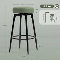 HOMCOM Set of Two Faux Leather Bar Stools - Green/Black(m-3)