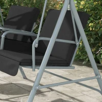 Outsunny 2 Seater Garden Swing Chair Patio Rocking Bench w/ Tilting Canopy, Double Padded Seats, Storage Bag and Tray, Black(m-8)