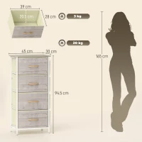 HOMCOM Chest of Four Fabric Drawers - Natural Wood Finish(m-3)