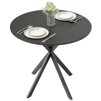 HOMCOM Runder Küchentisch, 80 cm, kompakte Tischplatte, Spanplatte, Metall, Schwarz(m-10)