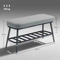 HOMCOM PU Leather Shoe Storage Bench - Grey(m-3)