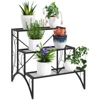 Outsunny Three-Tier Decorative Metal Plant Stand - Black(m-10)