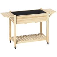 Outsunny 46 x 94cm Wooden Raised Planter, with Shelves - Natural Finish(m-1)
