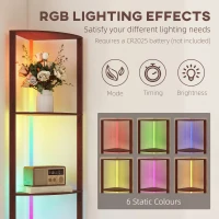 HOMCOM RGB LED Floor Lamp with Shelves, 5-Tier Dimmable Standing Lamp with Adjustable Brightness and Remote Control, Modern Corner Display Shelf Unit for Living Room Bedroom Office, Brown(m-4)