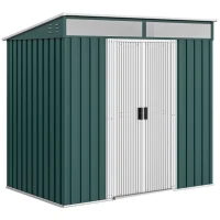 Outsunny 6.5 x 4FT Galvanised Metal Shed with Foundation Kit, Lockable Tool Garden Shed with Double Sliding Doors, Vents, Green(m-1)