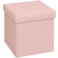 HOMCOM Foldable Sherpa Fleece Storage Ottoman - Pink(m-10)