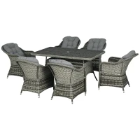 Outsunny Seven-Piece Rattan Dining Set - Grey(m-10)