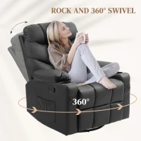 HOMCOM Manual Reclining Chair, Recliner Armchair with Swivel, Faux Leather, Footrest, Cup Holders, 86x93x102cm, Black(m-5)