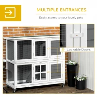 PawHut Wooden Rabbit Hutch, Two-Tier Guinea Pig Cage, with Removable Tray, Wheels(m-5)