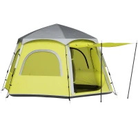 Outsunny Instant Pop Up Camping Tent, 2/3/4 Person Easy Setup Dome Family Tent with Vestibule, Rainfly, 4 Mesh Windows & 2 Doors, Hexagonal Design, Waterproof & UV Protected, Yellow Green(m-10)