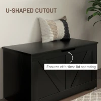 HOMCOM 100L Home Storage Box, with Safety Hinges - Black Wood-Effect(m-7)