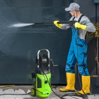 Outsunny 1800W High Pressure Washer, 150 Bar Pressure, 420 L/h Flow, Portable Power Washer Jet Wash Cleaner with Adjustable Nozzle, 6M Hose, Hose Reel, Steel Handle for Home Patio Car Driveway, Green(m-2)