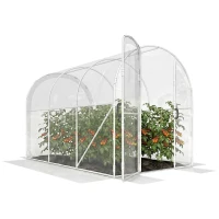 Outsunny Polytunnel Greenhouse Walk-in Grow House with PE Cover, Door and Galvanised Steel Frame, 3 x 2 x 2m, Clear(m-10)