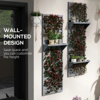 Outsunny Wall Mounted Plant Stands Set of 2, Fir Wood Flower Stand with Shelves and Slatted Trellis for Patio, Balcony, Porch(m-6)